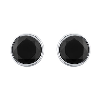 Goldsmiths Sterling Silver Jet Round Stud Earrings