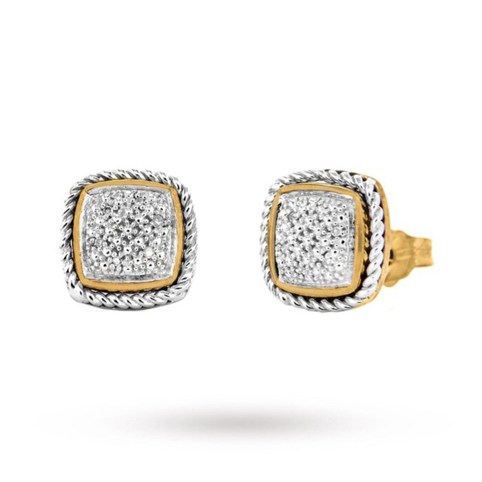 Goldsmiths 9 Carat 2 Colour Gold Pave Set Square Diamond Stud Earrings