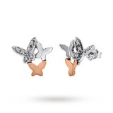 Goldsmiths 9 Carat 2 Colour Gold Diamond Butterfly Stud Earrings