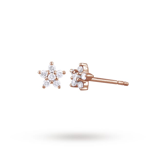 Goldsmiths 9ct Rose Gold 0.16ct Diamond Small Flower Stud Earrings