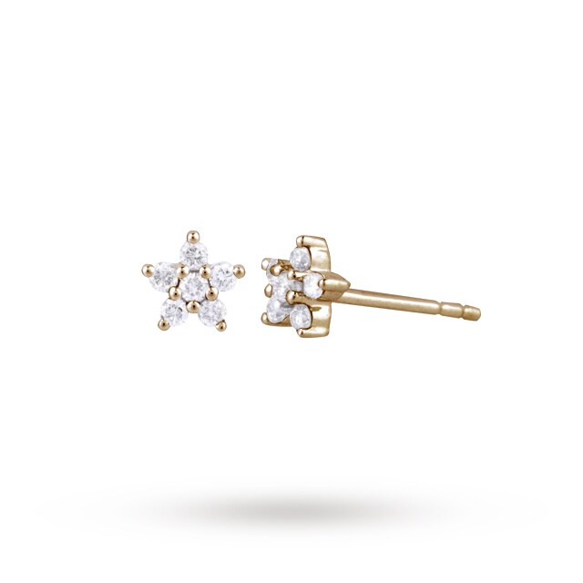 Goldsmiths 9ct Yellow Gold 0.16ct Diamond Small Flower Stud Earrings