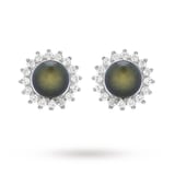 Goldsmiths 9 Carat White Gold 0.26 Carat Diamond Cluster and Grey Pearl Stud Earrings