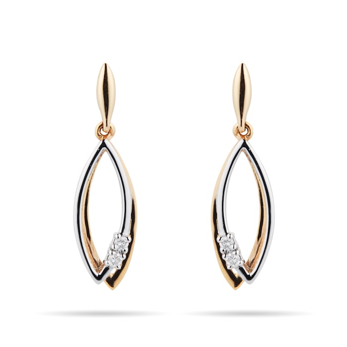 Goldsmiths 9ct Yellow Gold Diamond Marquise Drop Earrings