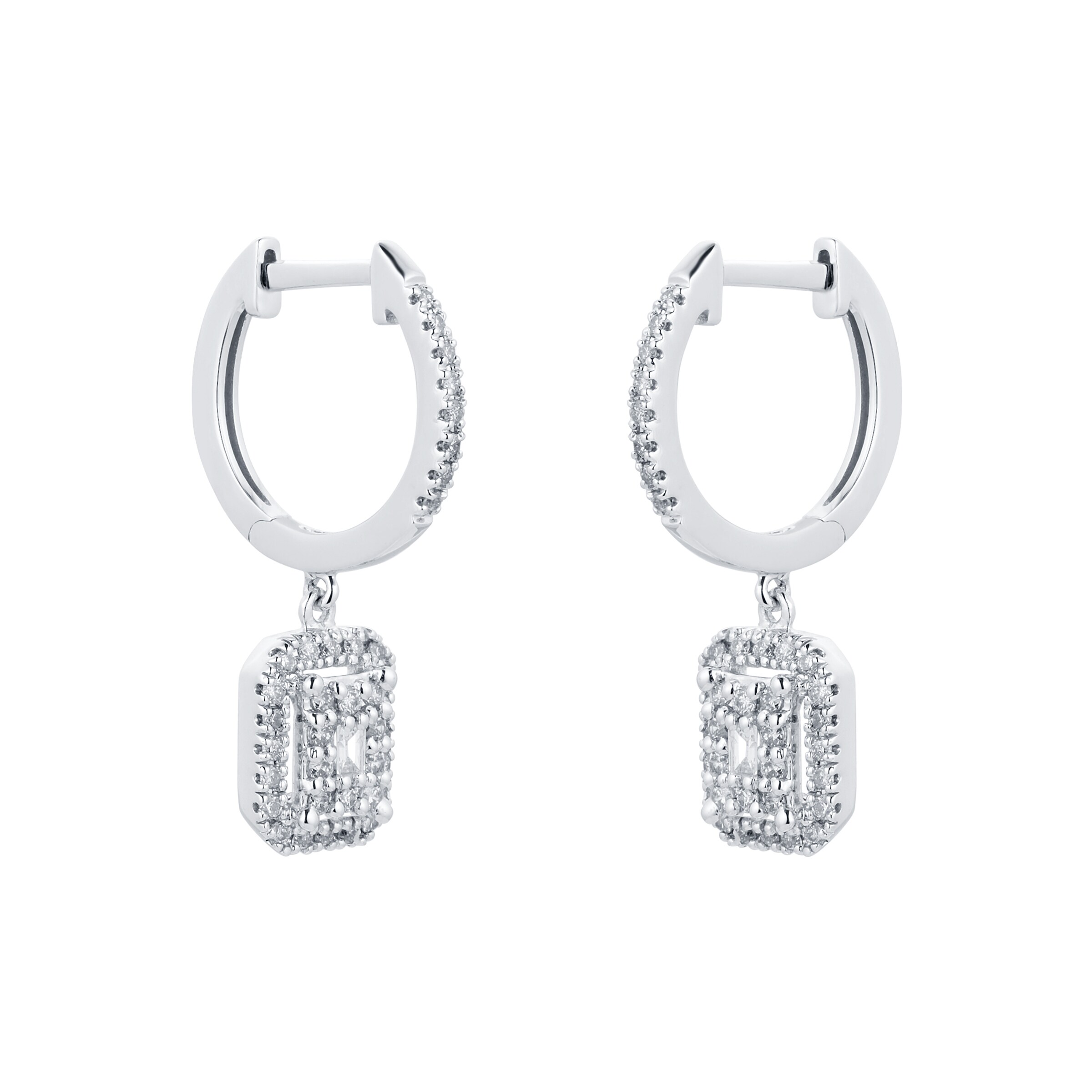 9ct White Gold 0.35cttw Diamond Emerald Shape Cluster Earrings
