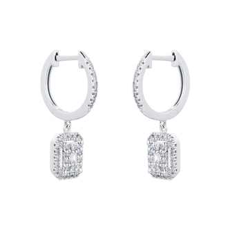 Goldsmiths 9ct White Gold 0.35cttw Diamond Emerald Shape Cluster Earrings Goldsmiths 9ct White Gold 0.35cttw Diamond Emerald Shape Cluster Earrings