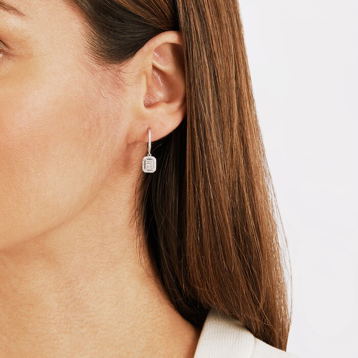 Goldsmiths 9ct White Gold 0.35cttw Diamond Emerald Shape Cluster Earrings