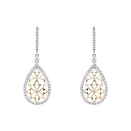 15420015 - Floresco 18ct White & Yellow Gold 0.50ct Diamond Pear Filigree Drop Earrings