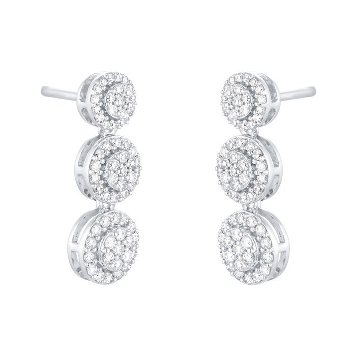 Goldsmiths 9ct White Gold 0.60ct Cluster Drop Earrings