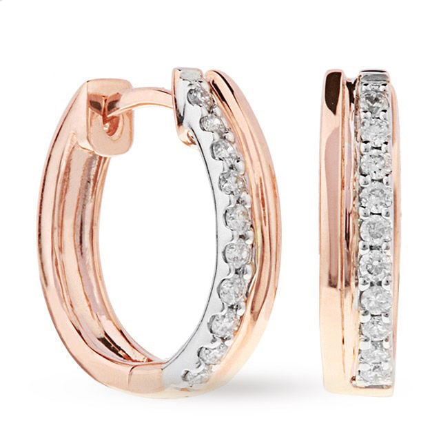 Goldsmiths 9ct Two Colour Gold 0.20ct Diamond Set Hoop Earrings