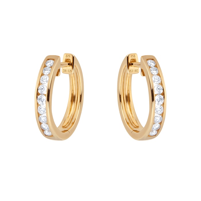 Goldsmiths 9ct Yellow Gold 0.50 Carat Total Weight Diamond Channel Set Hoops