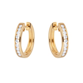 Goldsmiths 9ct Yellow Gold 0.50 Carat Total Weight Diamond Channel Set Hoops