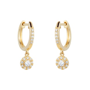 Goldsmiths 9ct Yellow Gold 0.25cttw Halo Drop Hoop Earrings