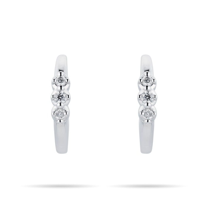 Goldsmiths 9ct White Gold 0.07cttw Diamond 3 Stone Hoop Stud Earrings