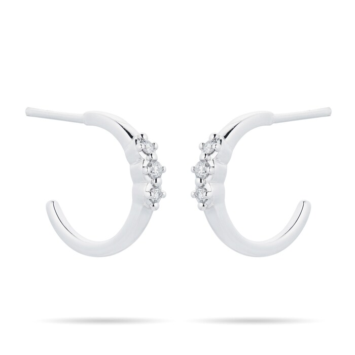 Goldsmiths 9ct White Gold 0.07cttw Diamond 3 Stone Hoop Stud Earrings