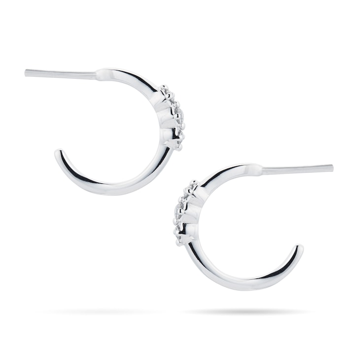 Goldsmiths 9ct White Gold 0.07cttw Diamond 3 Stone Hoop Stud Earrings