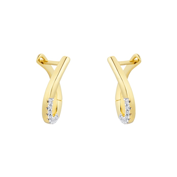 Goldsmiths 9ct Yellow Gold 0.10ct Diamond Tear Drop Hoop Earrings