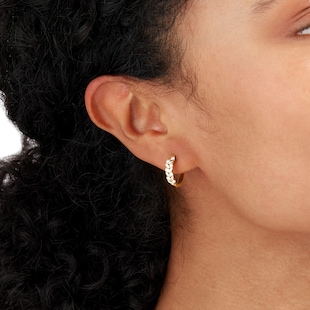 Goldsmiths 9ct Yellow Gold 0.35cttw Floral Hoop Earrings