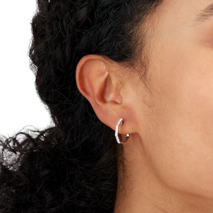 Goldsmiths 9ct White Gold 0.25ct Hexagon Shaped Hoop Earrings