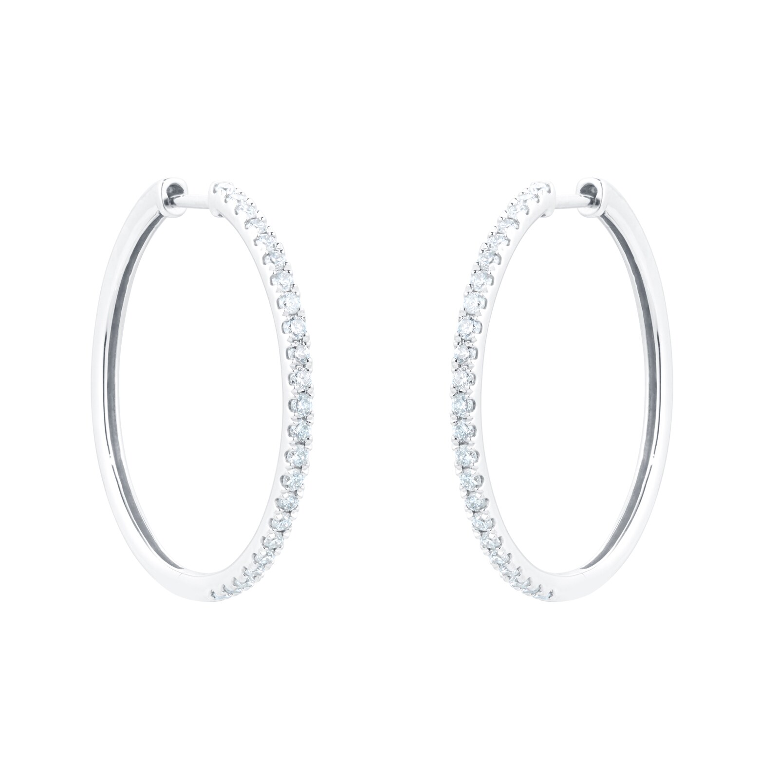 Goldsmiths 9ct White Gold Diamond Thin Hoop Earrings Goldsmiths 9ct White Gold Diamond Thin Hoop Earrings