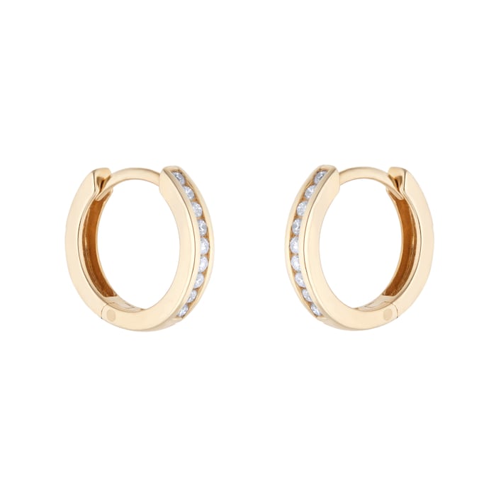 Goldsmiths 9ct Yellow Gold 0.15cttw Diamond Channel Set Hoop Earrings