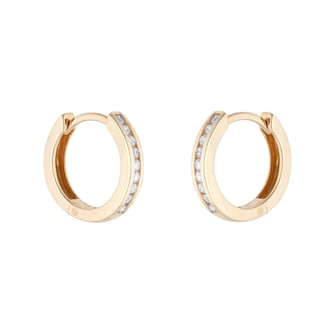 Goldsmiths 9ct Yellow Gold 0.15cttw Diamond Channel Set 10mm Hoop Earrings