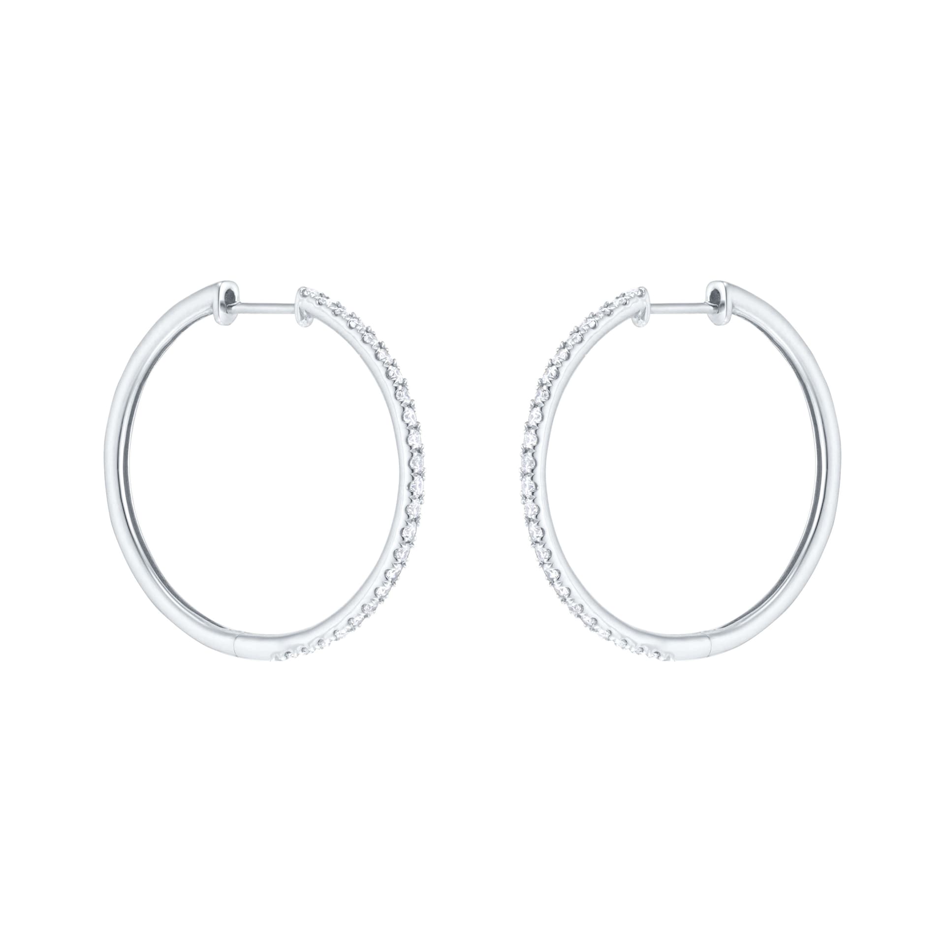 Goldsmiths 9ct White Gold 0.50cttw Diamond Large Thin Hoop Earrings