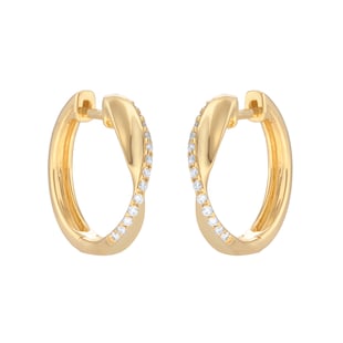 Goldsmiths 9ct Yellow Gold 0.15cttw Diamond Twist Hoop Earrings