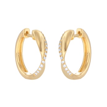 9ct Yellow Gold 0.15cttw Diamond Twist Hoop Earrings
