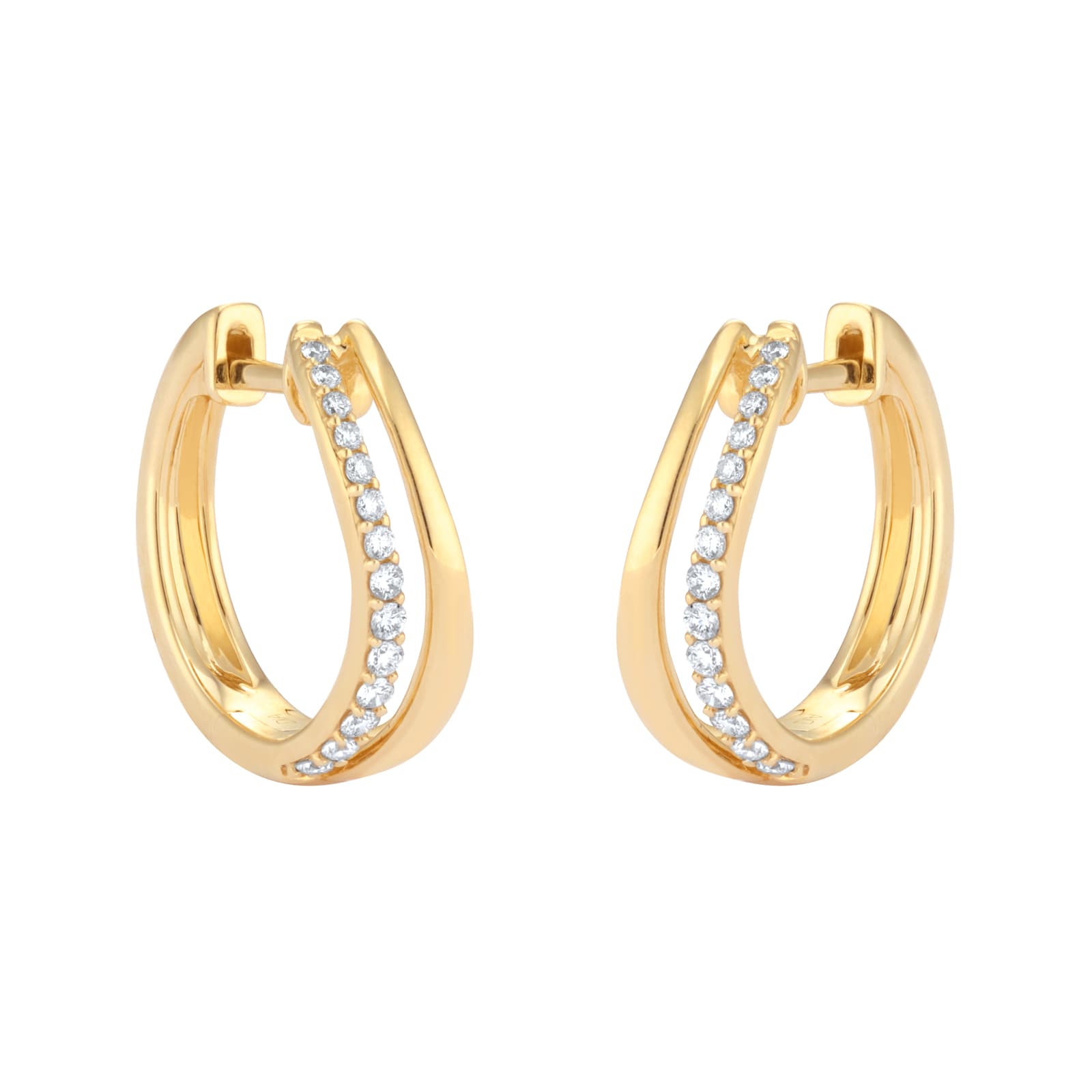 Goldsmiths 9ct Yellow Gold 0.18cttw Diamond Double Wave Hoop Earrings