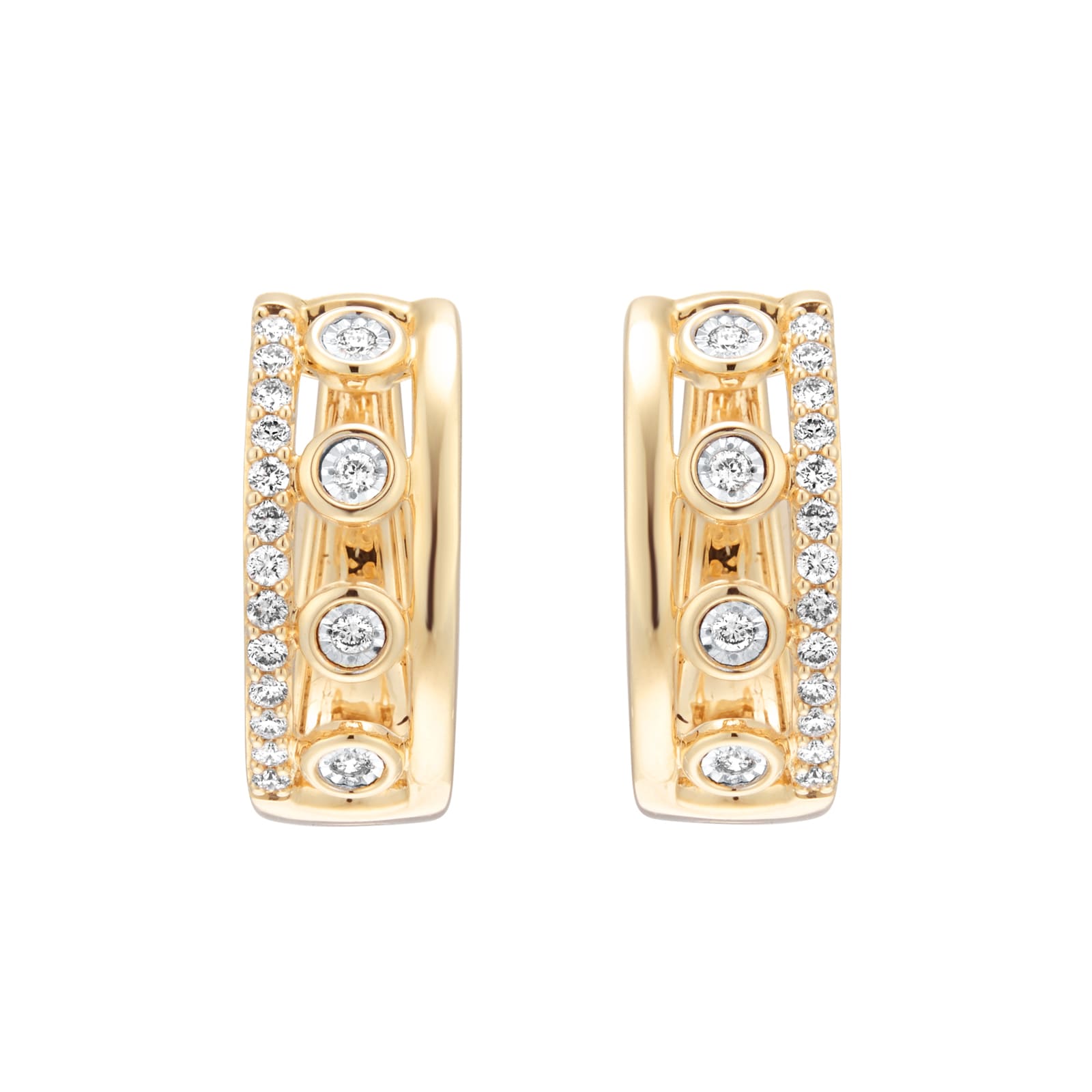 Goldsmiths 9ct Yellow Gold 0.18cttw Diamond Double Row Station Hoop Earrings Goldsmiths 9ct Yellow Gold 0.18cttw Diamond Double Row Station Hoop Earrings