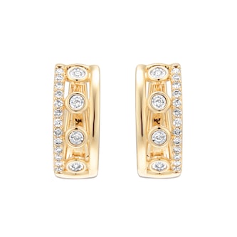 Goldsmiths 9ct Yellow Gold 0.18cttw Diamond Double Row Station Hoop Earrings Goldsmiths 9ct Yellow Gold 0.18cttw Diamond Double Row Station Hoop Earrings
