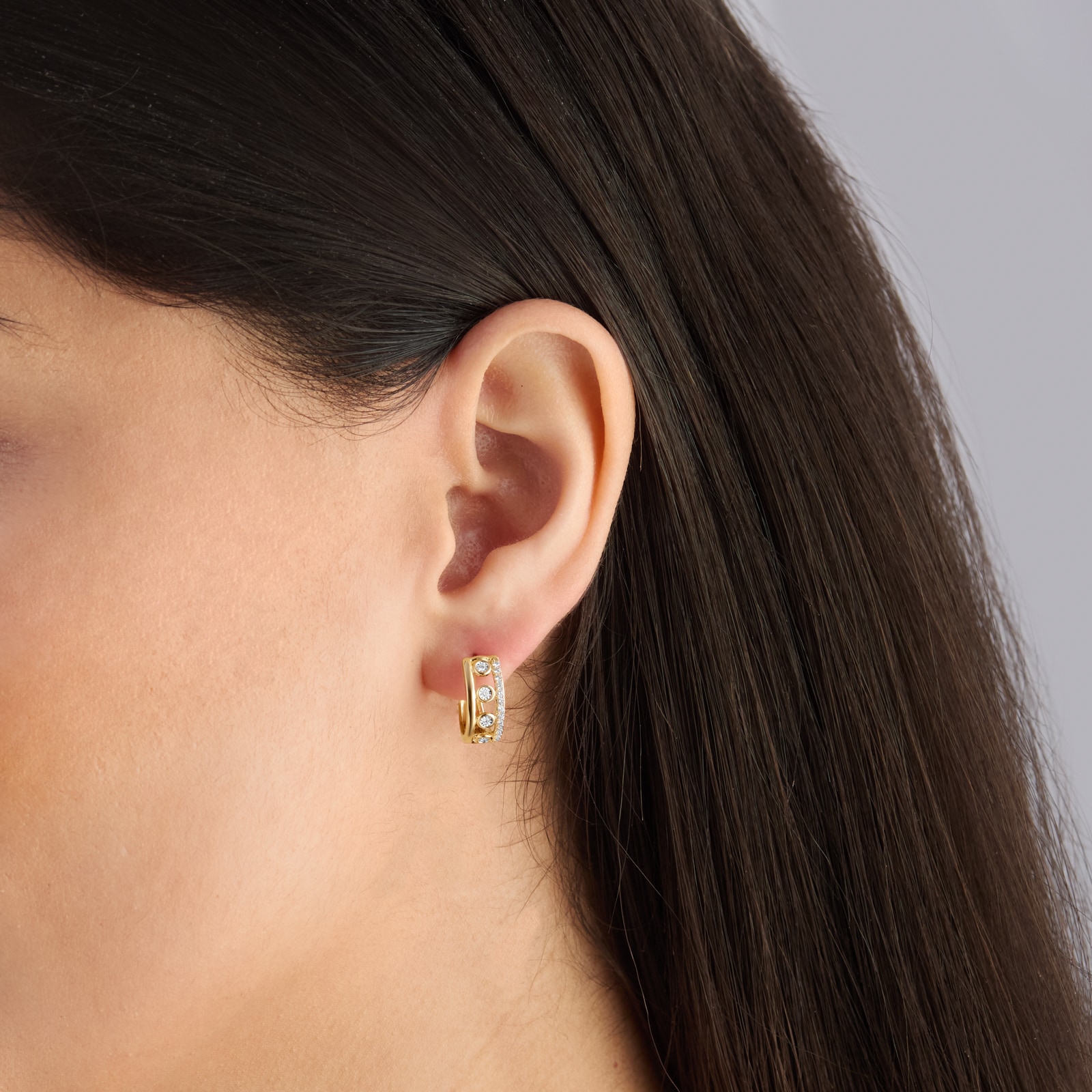 Goldsmiths 9ct Yellow Gold 0.18cttw Diamond Double Row Station Hoop Earrings Goldsmiths 9ct Yellow Gold 0.18cttw Diamond Double Row Station Hoop Earrings