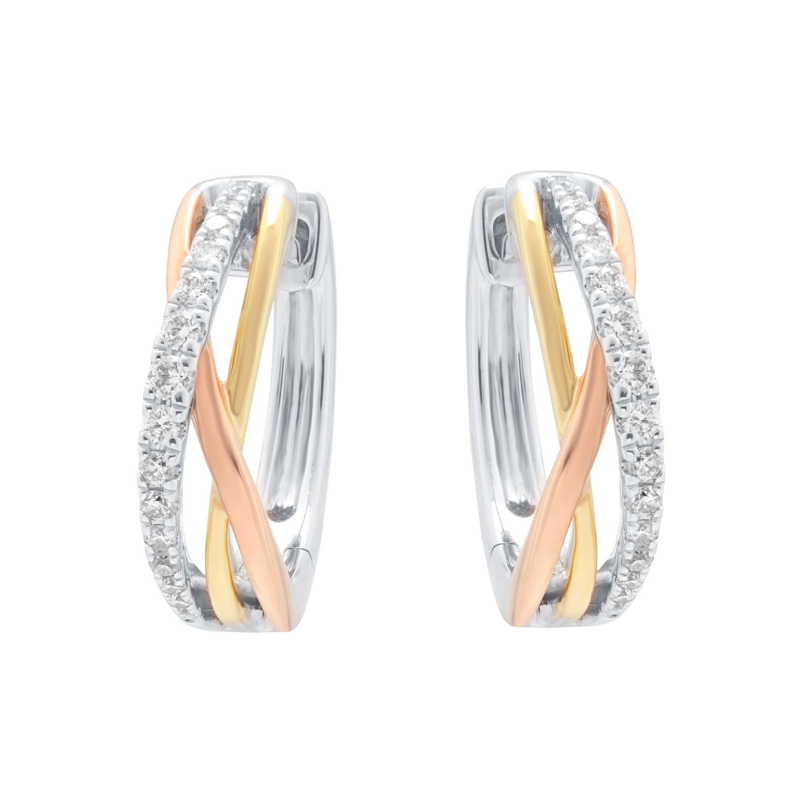 Goldsmiths 9ct Tri-Gold 0.20cttw Diamond Wave Hoop Earrings Goldsmiths 9ct Tri-Gold 0.20cttw Diamond Wave Hoop Earrings