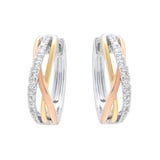 Goldsmiths 9ct Tri-Gold 0.20cttw Diamond Wave Hoop Earrings