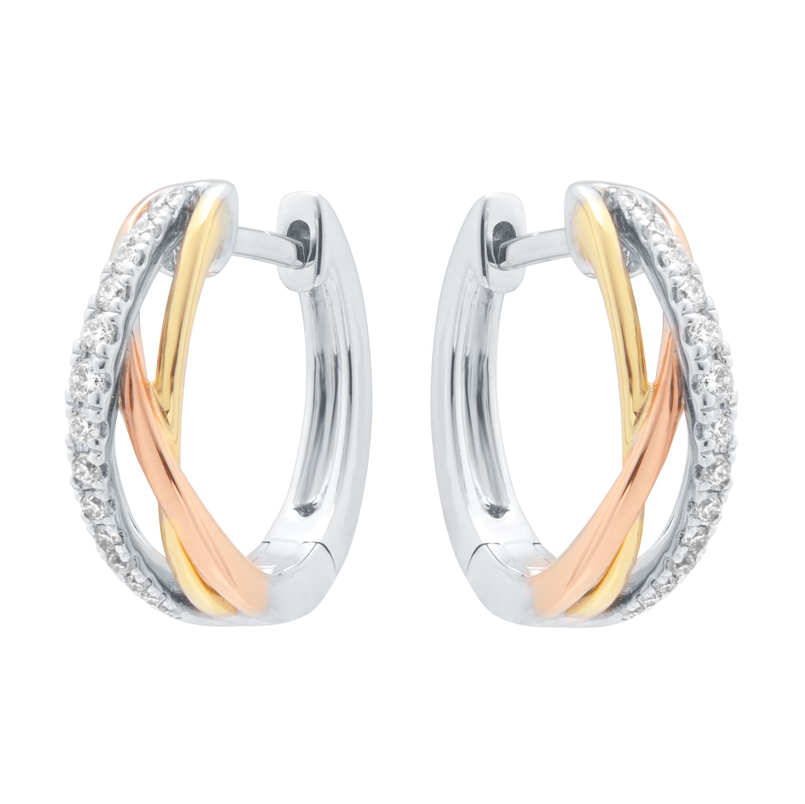 Goldsmiths 9ct Tri-Gold 0.20cttw Diamond Wave Hoop Earrings