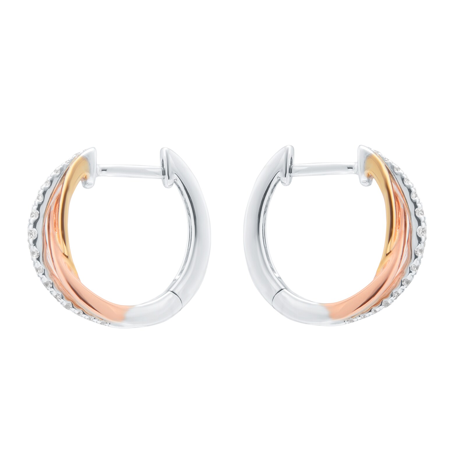 Goldsmiths 9ct Tri-Gold 0.20cttw Diamond Wave Hoop Earrings Goldsmiths 9ct Tri-Gold 0.20cttw Diamond Wave Hoop Earrings