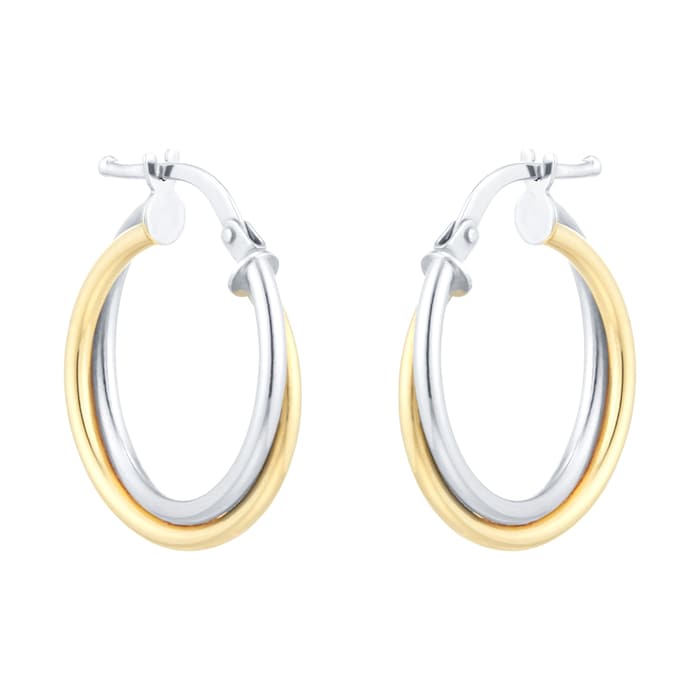 Goldsmiths 18ct White & Yellow Gold Double Creole Earrings