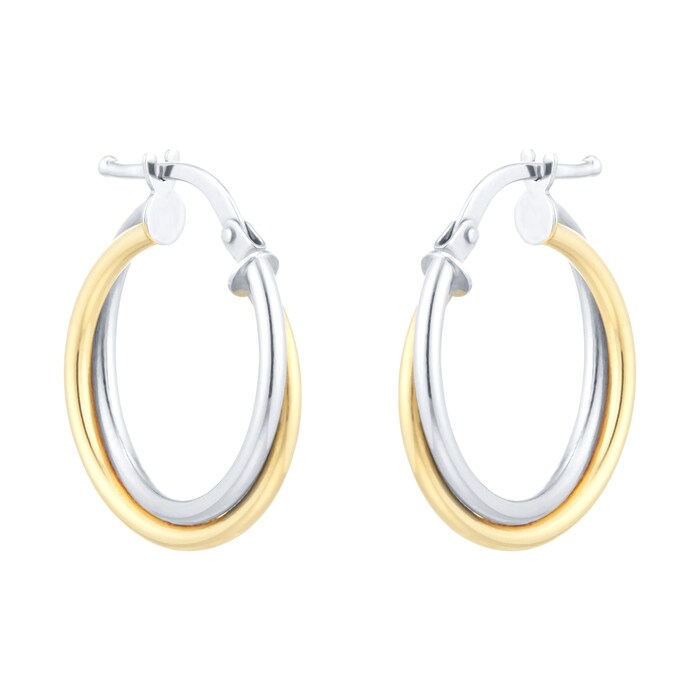 Goldsmiths 18ct White & Yellow Gold Double Creole Earrings