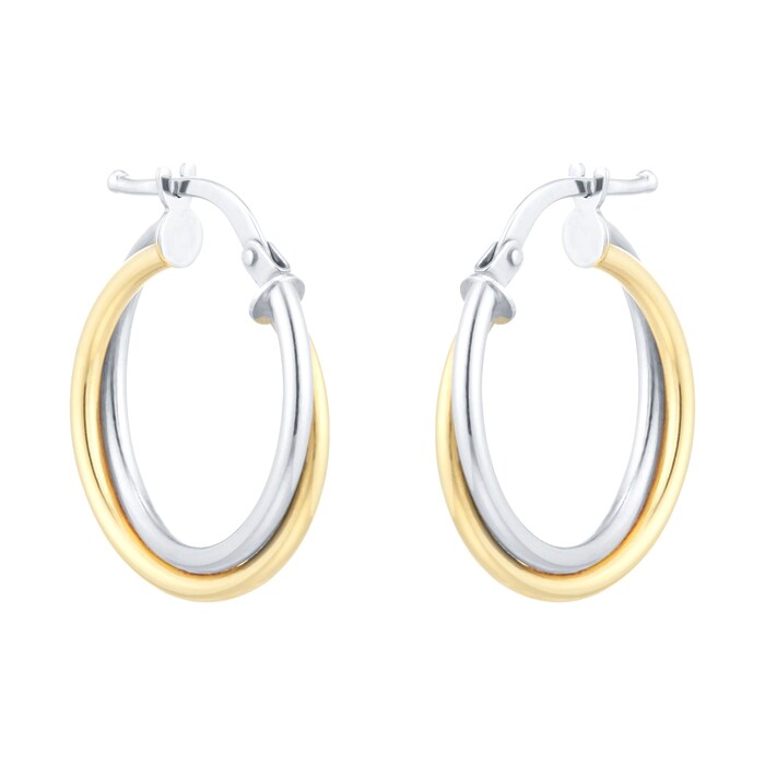 Goldsmiths 18ct White & Yellow Gold Double Creole Earrings