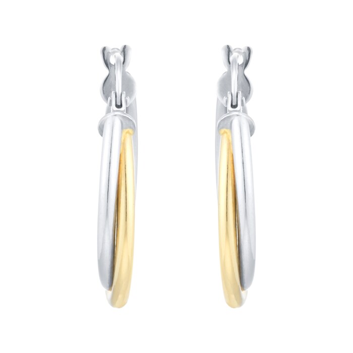 Goldsmiths 18ct White & Yellow Gold Double Creole Earrings