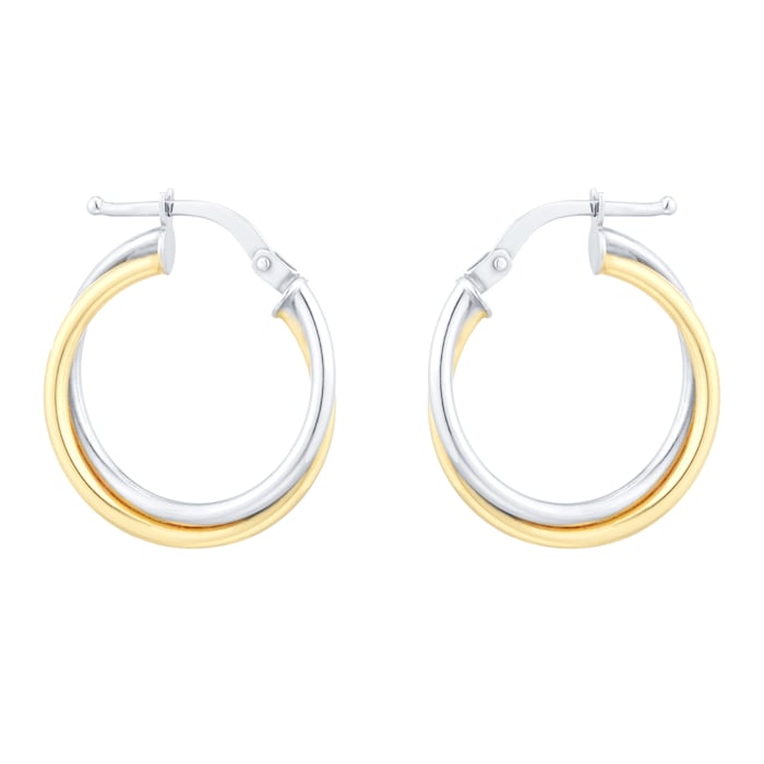 Goldsmiths 18ct White & Yellow Gold Double Creole Earrings