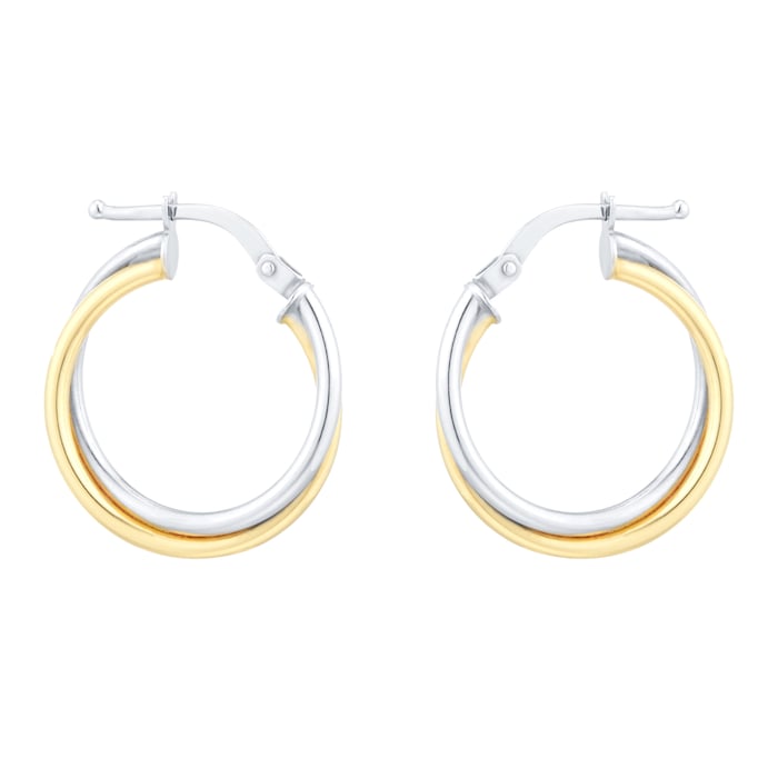 Goldsmiths 18ct White & Yellow Gold Double Creole Earrings