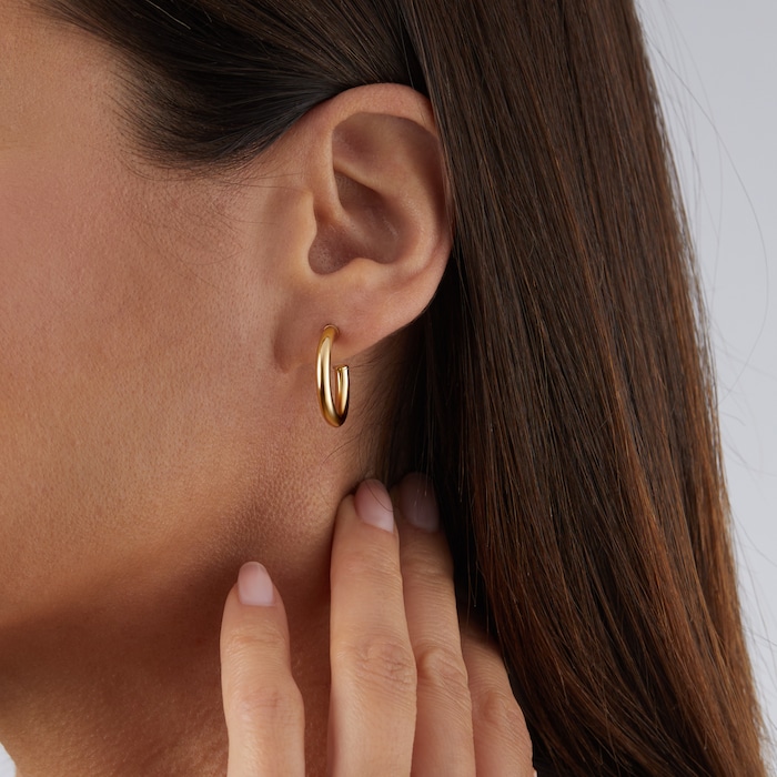 Goldsmiths 18ct Yellow Gold 15mm Tube Hoop Earrings