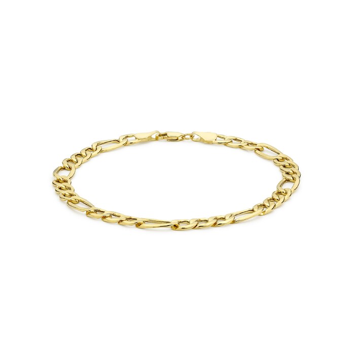 Goldsmiths 9ct Yellow Gold 6mm Hollow Diamond Cut Figaro Bracelet