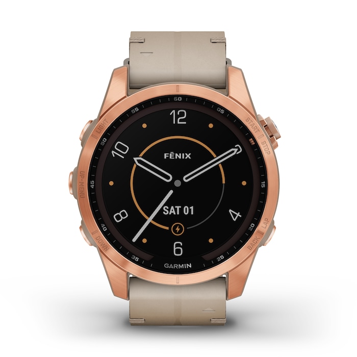 Garmin Fēnix® 7S Sapphire Solar Rose Gold Titanium with Limestone Leather Band