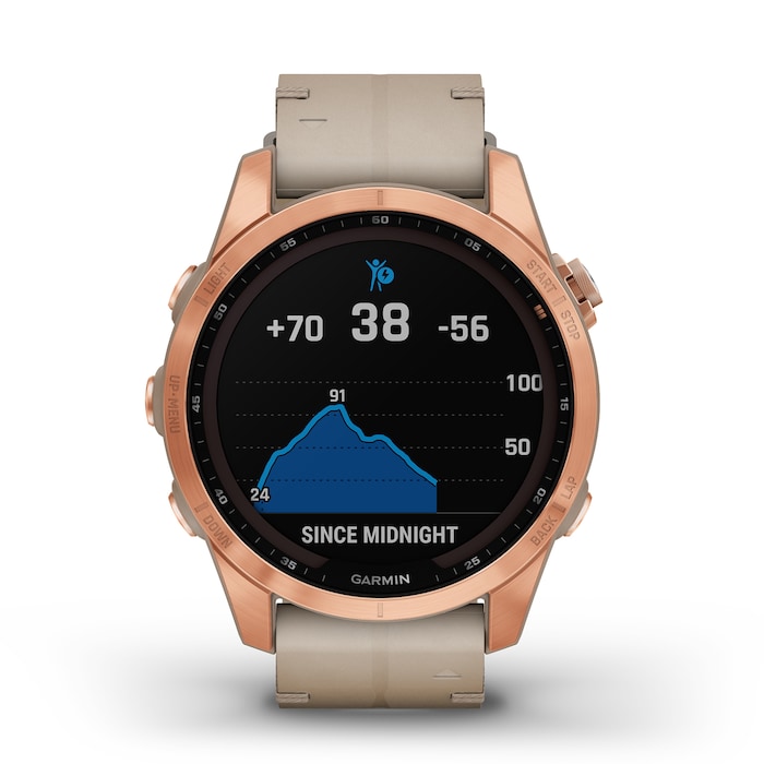 Garmin Fēnix® 7S Sapphire Solar Rose Gold Titanium with Limestone Leather Band