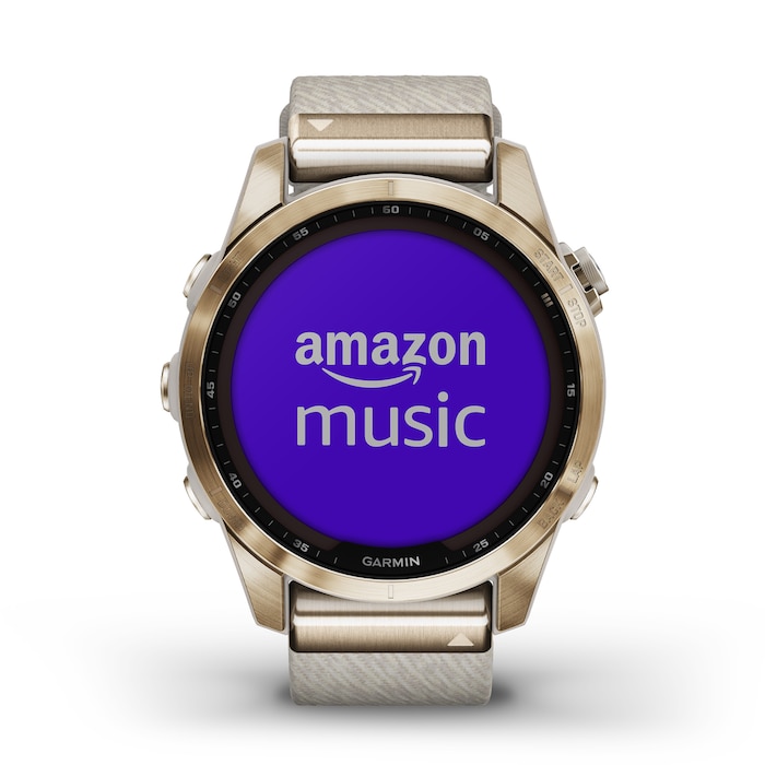 Garmin Fēnix® 7S Sapphire 42mm Solar Cream Gold Titanium with Cream Heathered Nylon Band