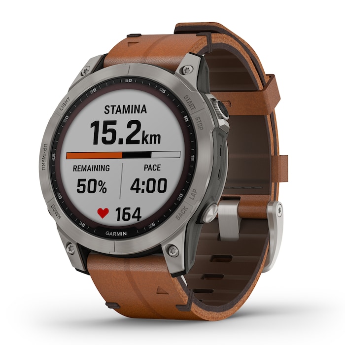 Garmin Fēnix® 7 Sapphire Solar 47mm Titanium with Chestnut Leather Band