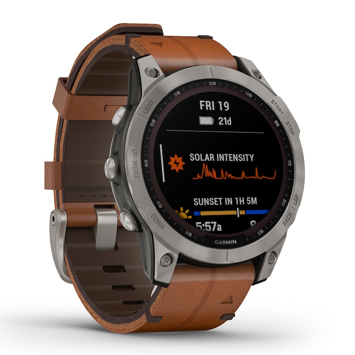 Garmin Fēnix® 7 Sapphire Solar 47mm Titanium with Chestnut Leather Band