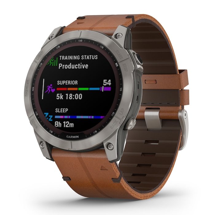 Garmin Fenix 7X Sapphire Solar 51MM Chestnut Leather Watch 010-02541-19